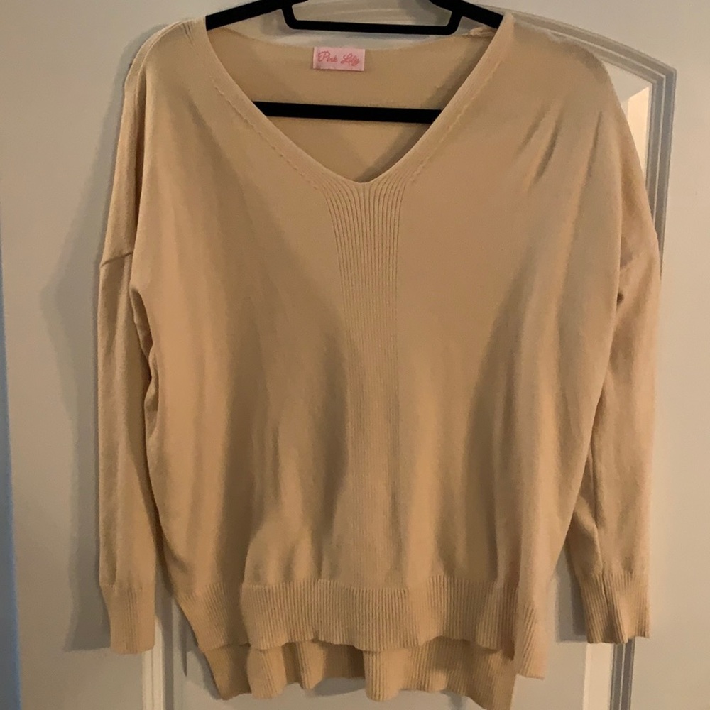 Tan long sleeve pink lily sweater